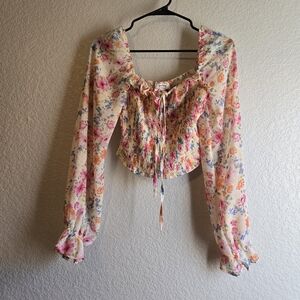 Floral Long Sleeve Crop Top